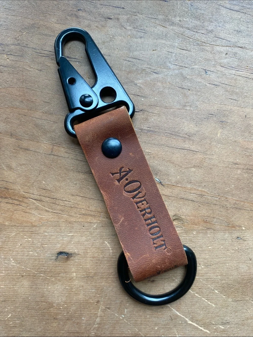 A. Overholt Whiskey Brown Leather Key Clip with Black Meta Hardware
